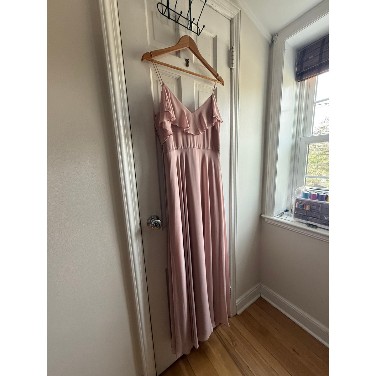 Jenny Yoo Collection Pink Ruffle V-Neck Maxi Dress - Dusty Rose EUC