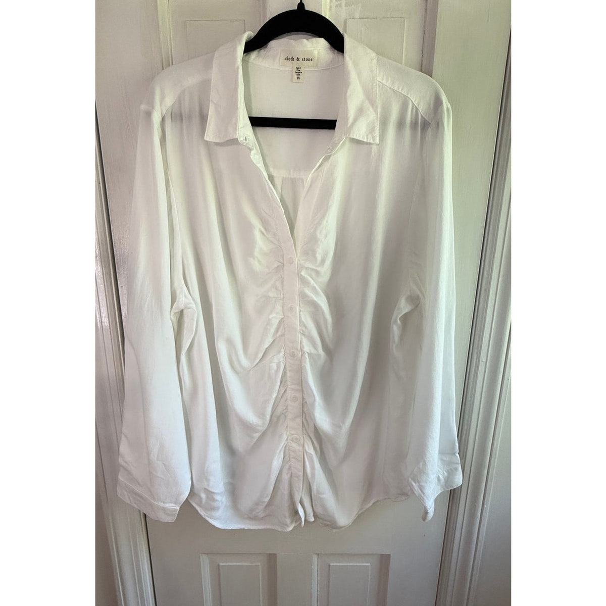 Cloth & Stone White Ruched Front Long Sleeve Blouse XXL EUC Anthropologie