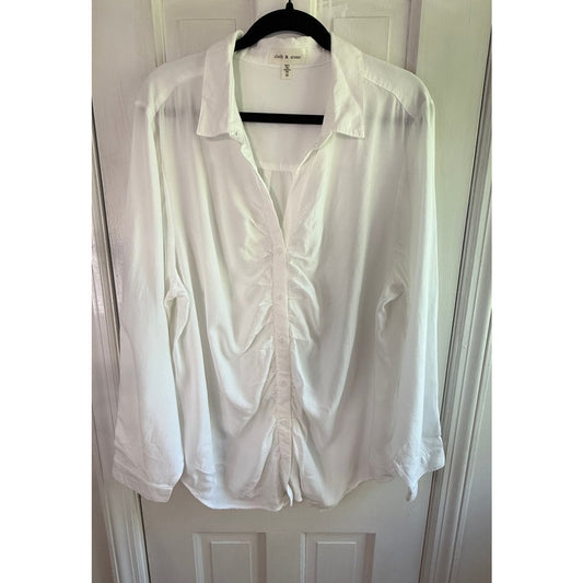 Cloth & Stone White Ruched Front Long Sleeve Blouse XXL EUC Anthropologie