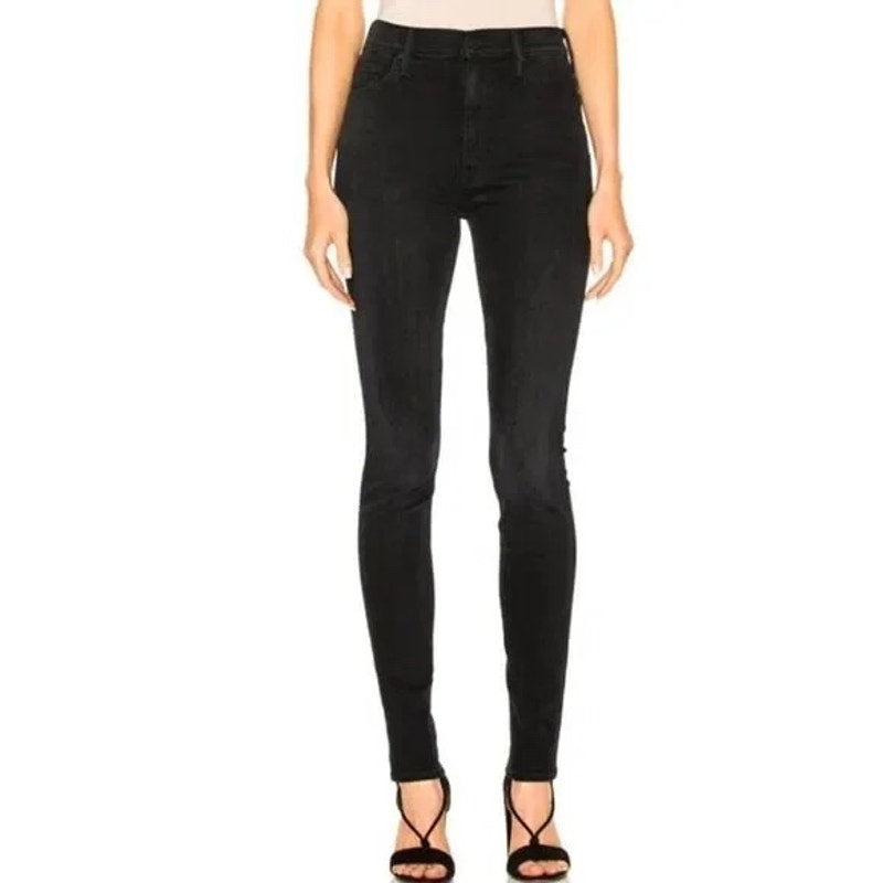 MOTHER The Super Swooner Blackbird Skinny Jeans High Rise Black Denim 25
