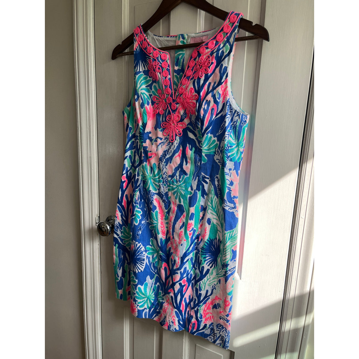 Lilly Pulitzer Gabby Shift Dress Sz 4 - Blue Pink Reef Coral - Palm Beach Preppy