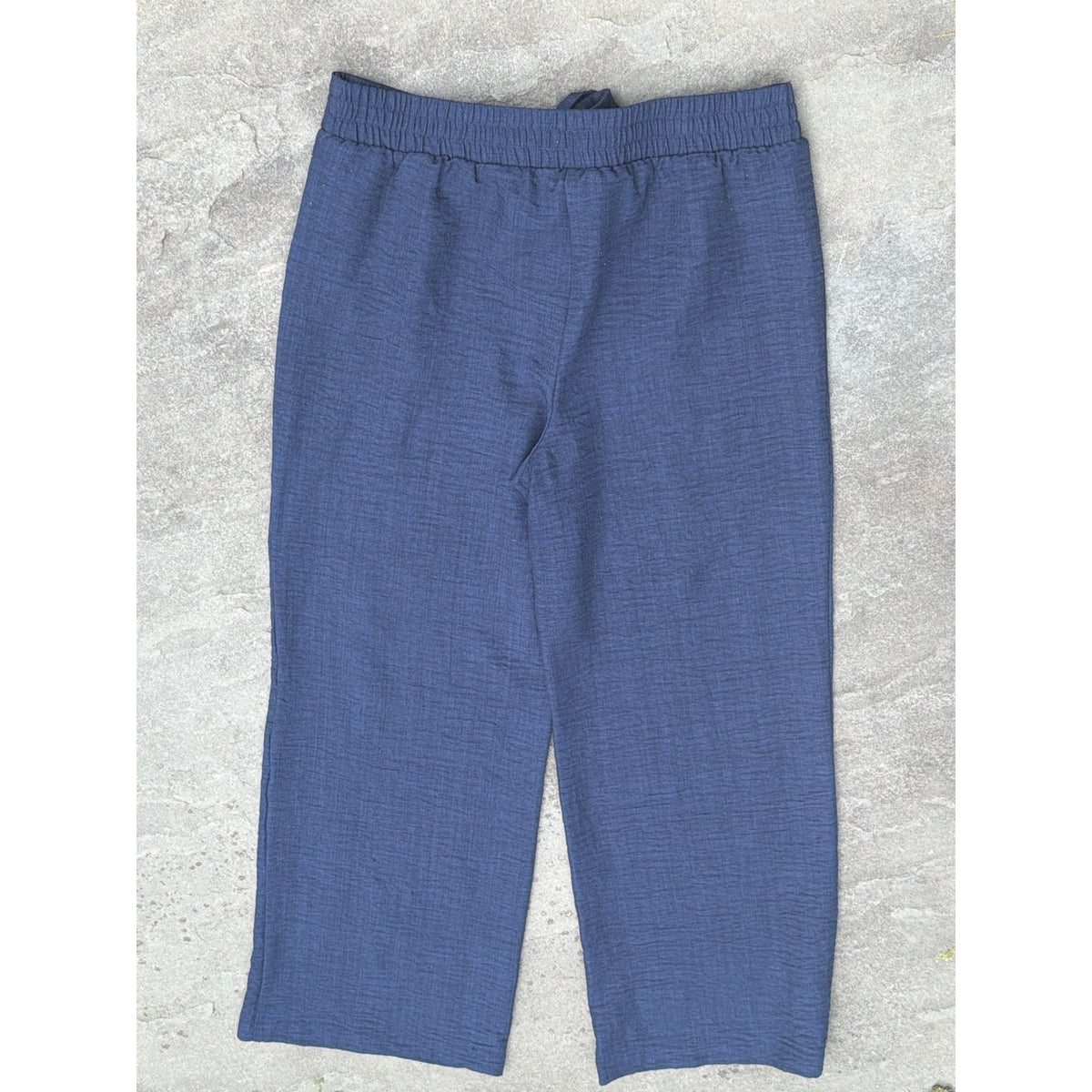 Wren New York Tie Waist Wide Leg Pants Womens Large Navy Blue Textured Lounge L