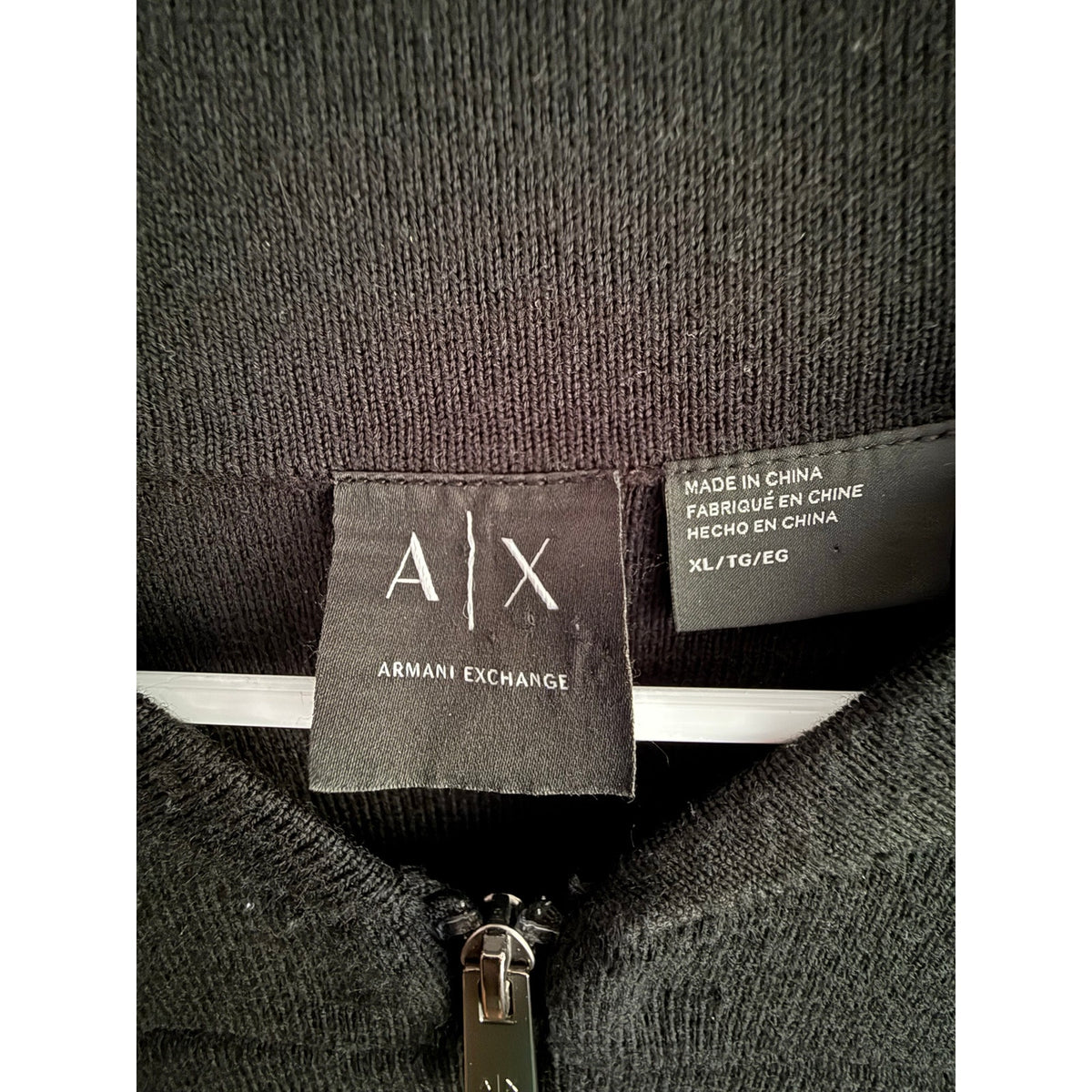 Armani Exchange Full Zip Sweater Jacket Mens XL Black Ribbed Knit Mock Neck A|X