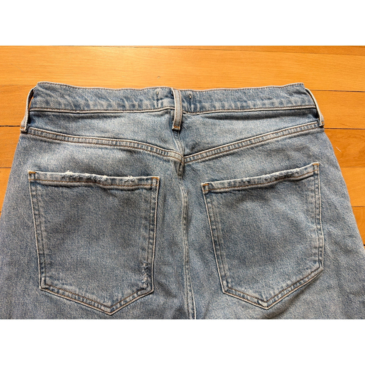 AGOLDE Straight Leg Button Fly Jeans Women’s Size 29 Distressed Hem Blue Denim