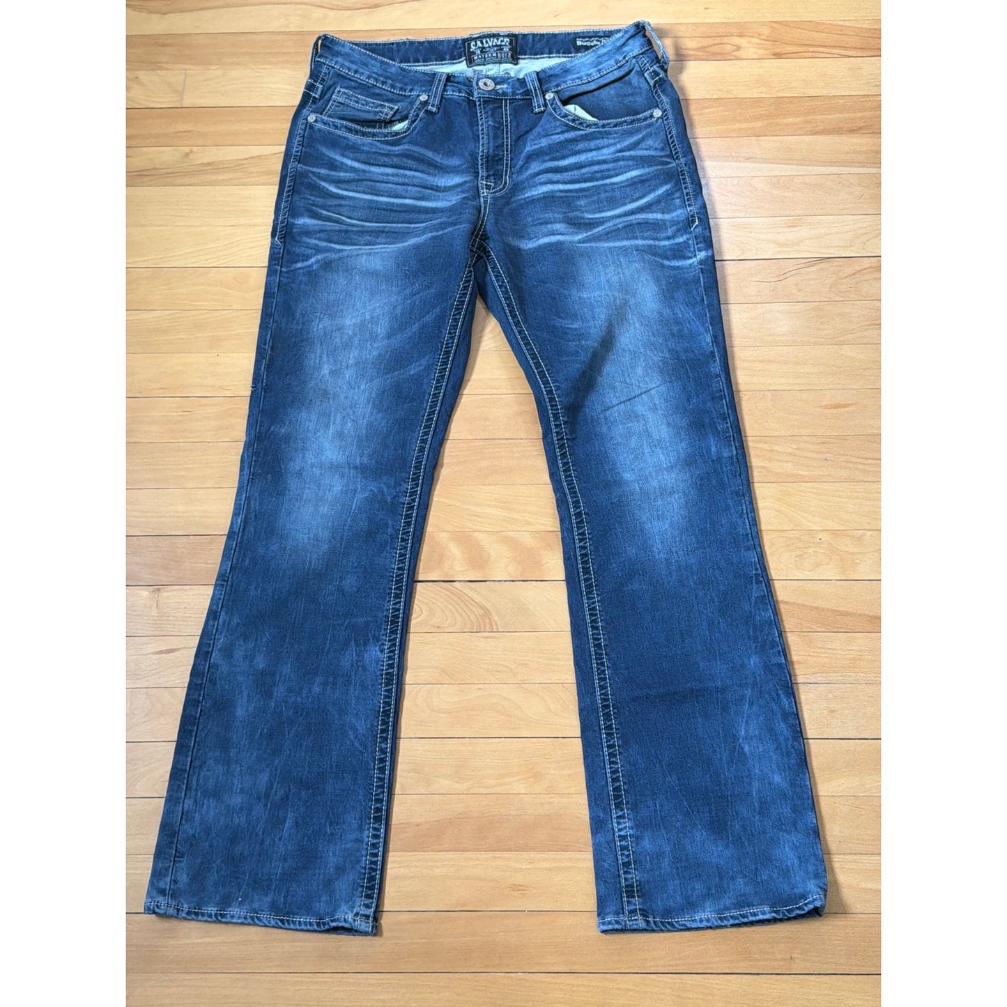 Salvage 33L Low Rise Bootcut White Thread Dark Wash Jeans