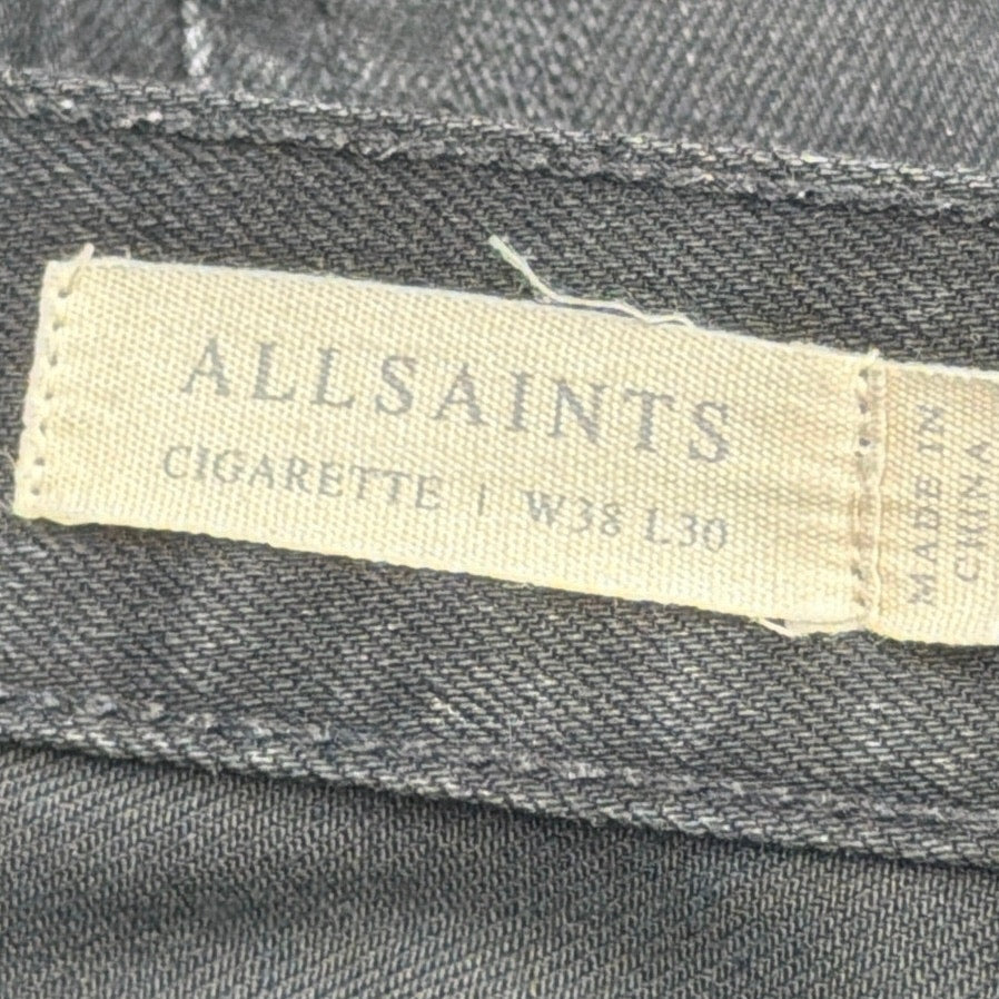 ALLSAINTS Cigarette Slim Fit Jeans Black Wash Distressed W38 L30