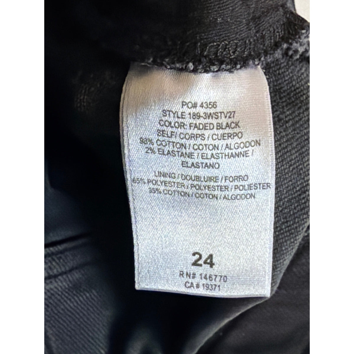 RE/DONE Originals Size 24 Black Low Rise Straight Leg Distressed Hem Jean
