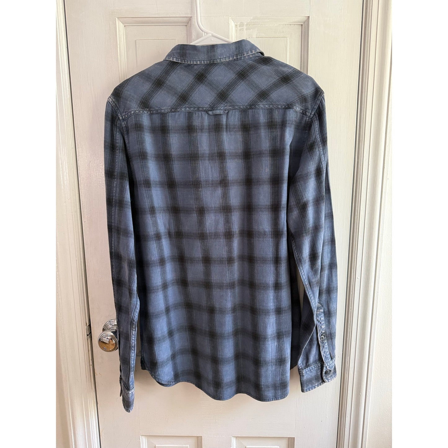 AG Adriano Goldschmied Size M Blue Gray Plaid Cotton Button Down Shirt EUC