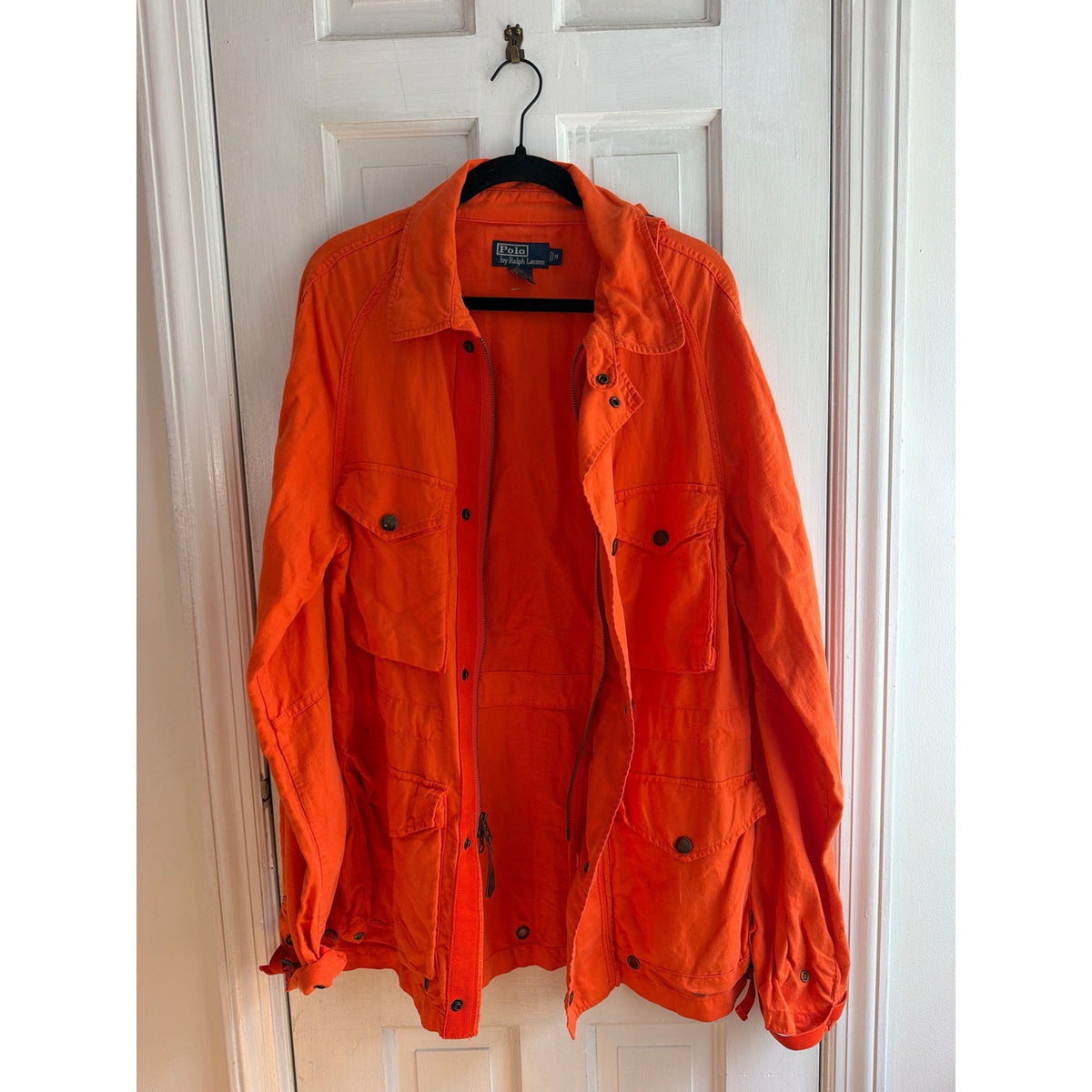Vintage Polo by Ralph Lauren Orange Cotton-Linen Field Jacket Medium 