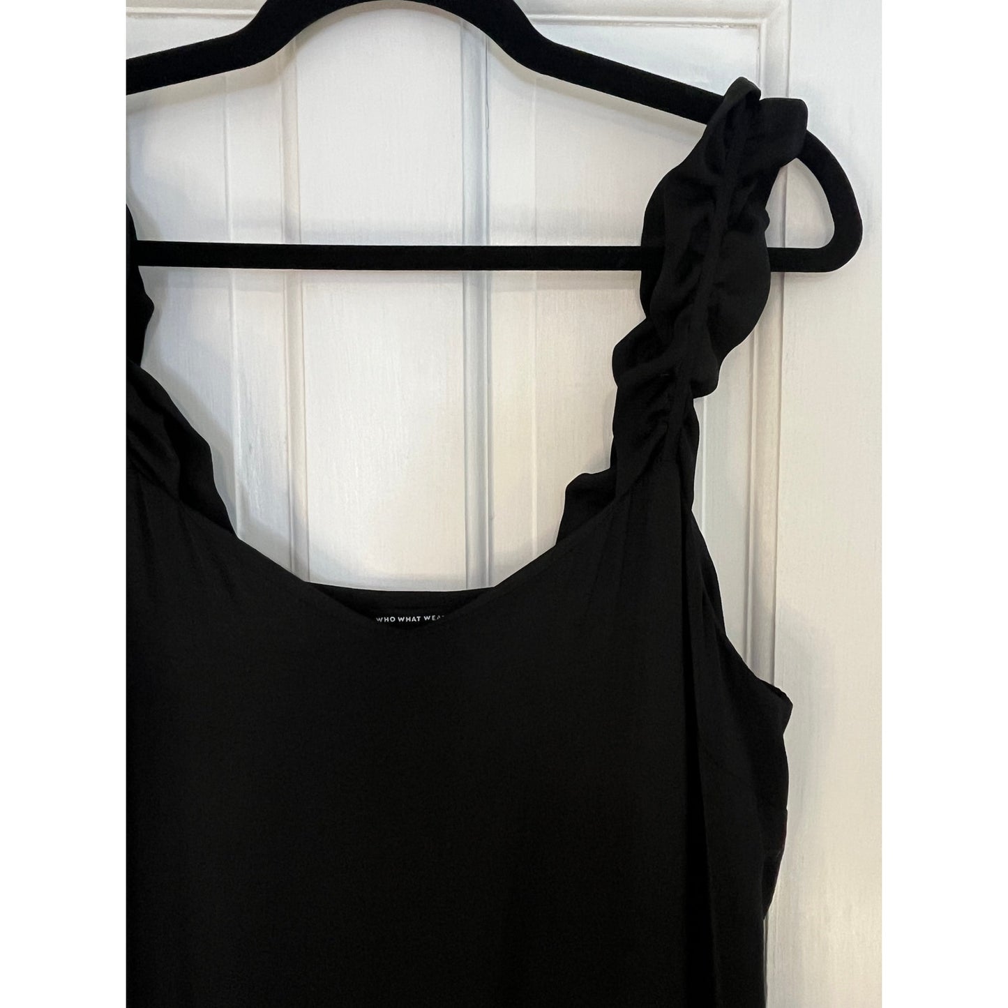 ☀️ Who What Wear Black Ruffle Strap Tie-Waist Midi LBD Breezy Summer - Sz M