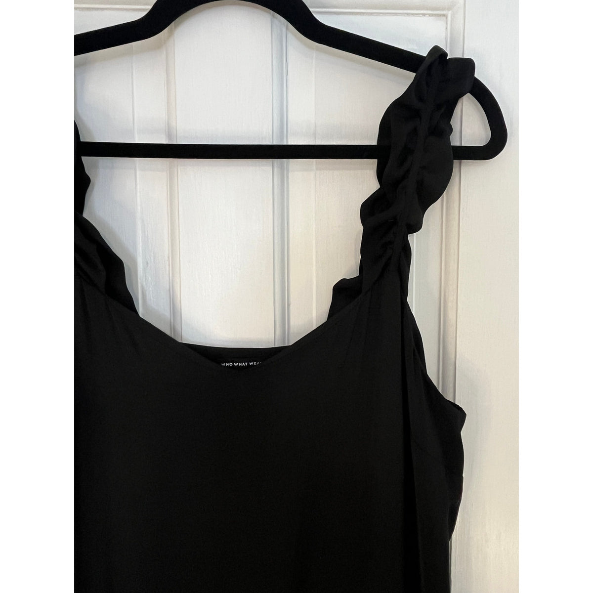 ☀️ Who What Wear Black Ruffle Strap Tie-Waist Midi LBD Breezy Summer - Sz M
