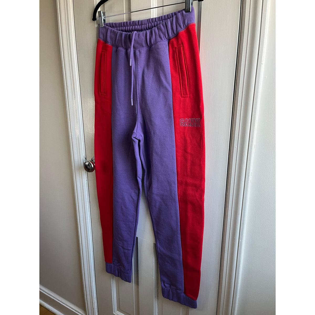 NWT GANNI Software Isoli Sweatpants XS Deep Lavender Red Stripe 💜❤️