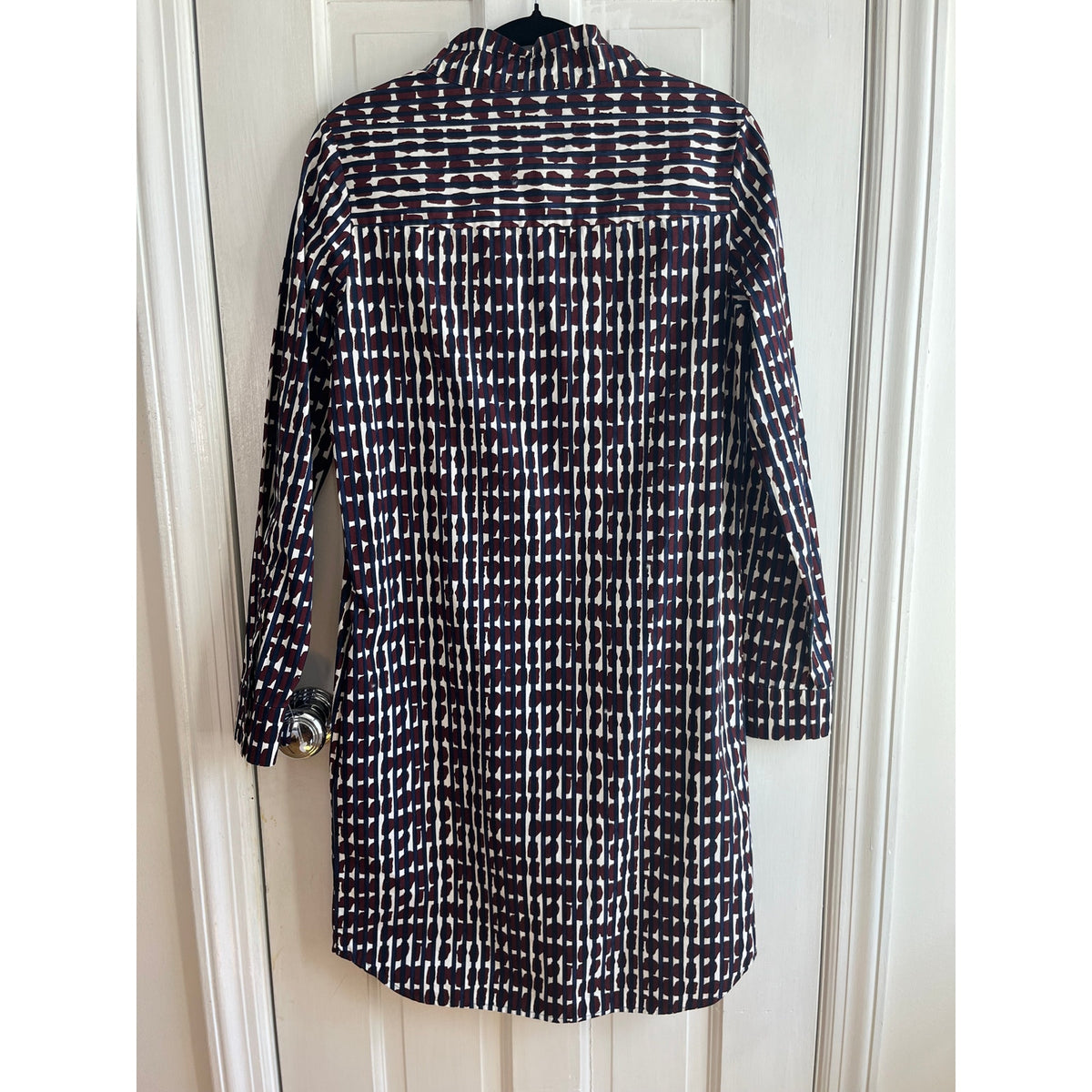 COS Printed Ruffle Neck Tie Front Cotton Midi Dress | Abstract Minimalist Sz 2