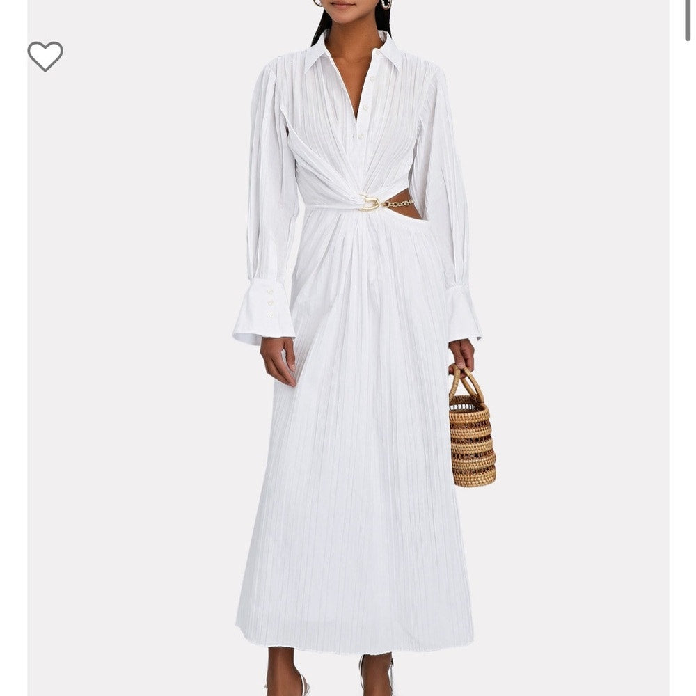 Jonathan Simkhai Fraya Plisse Poplin Cutout Maxi Dress White Size 0 Resort