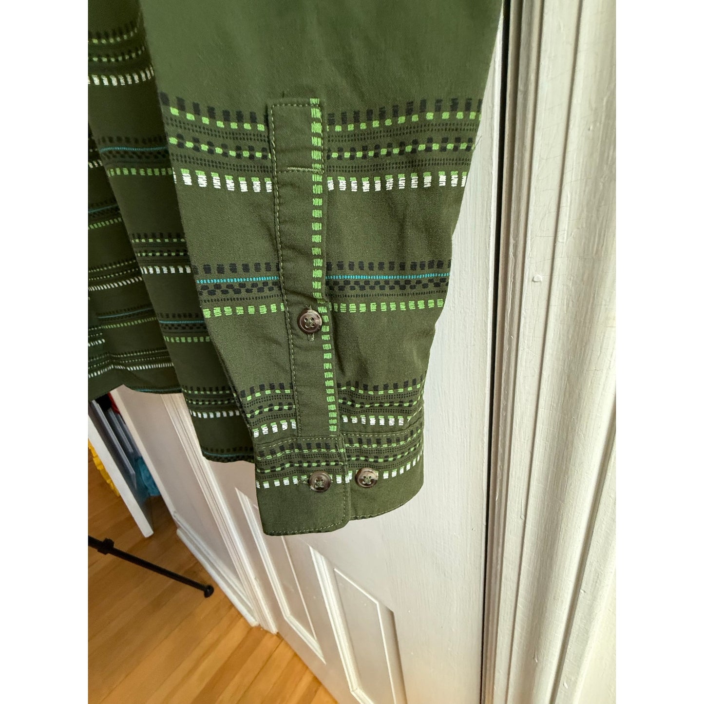 The North Face Men Small Green Western Pearl Snap Button Down Shirt EUC Outdoor