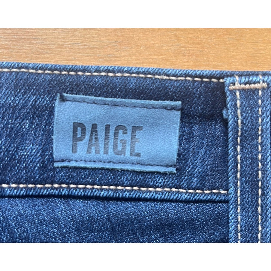PAIGE High Rise Manhattan Bootcut Jeans Dark Wash Frayed Hem 25 EUC