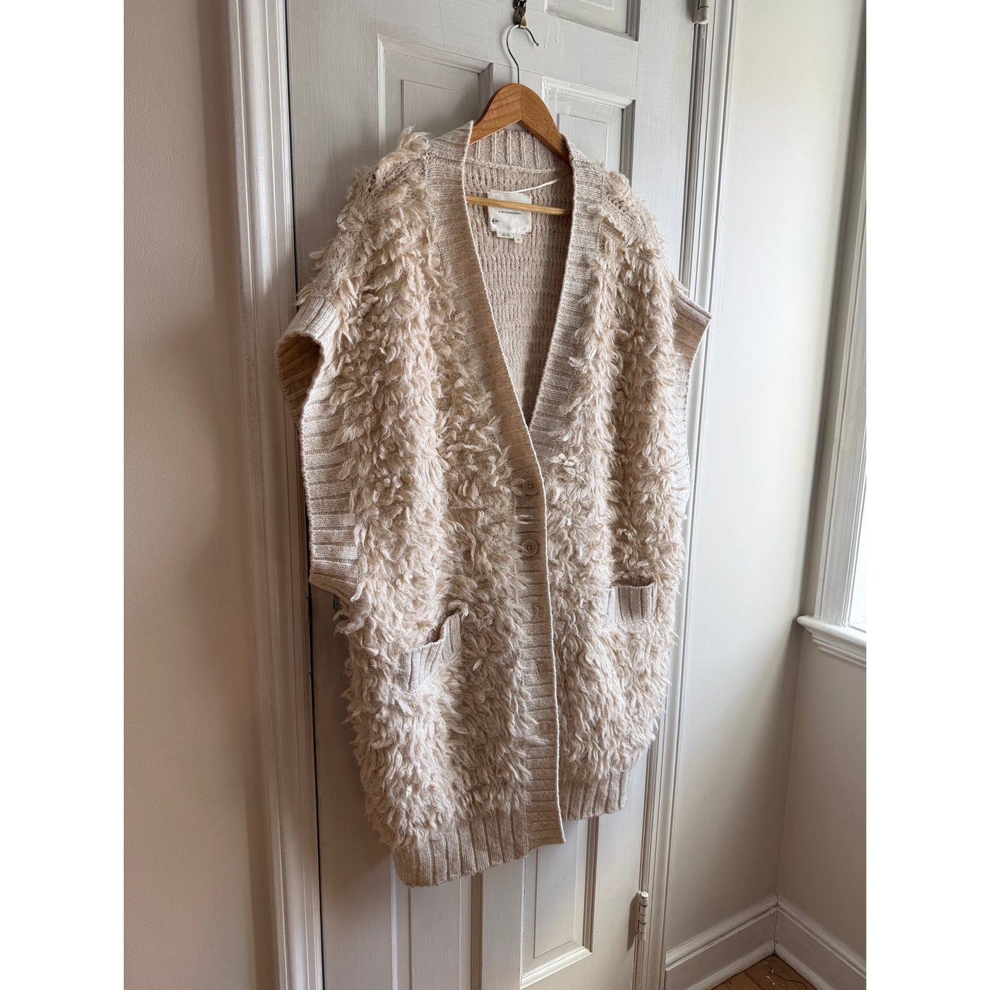 Anthropologie Open Knit Short Sleeve Cardigan 2XL - Ivory Boho Duster EUC
