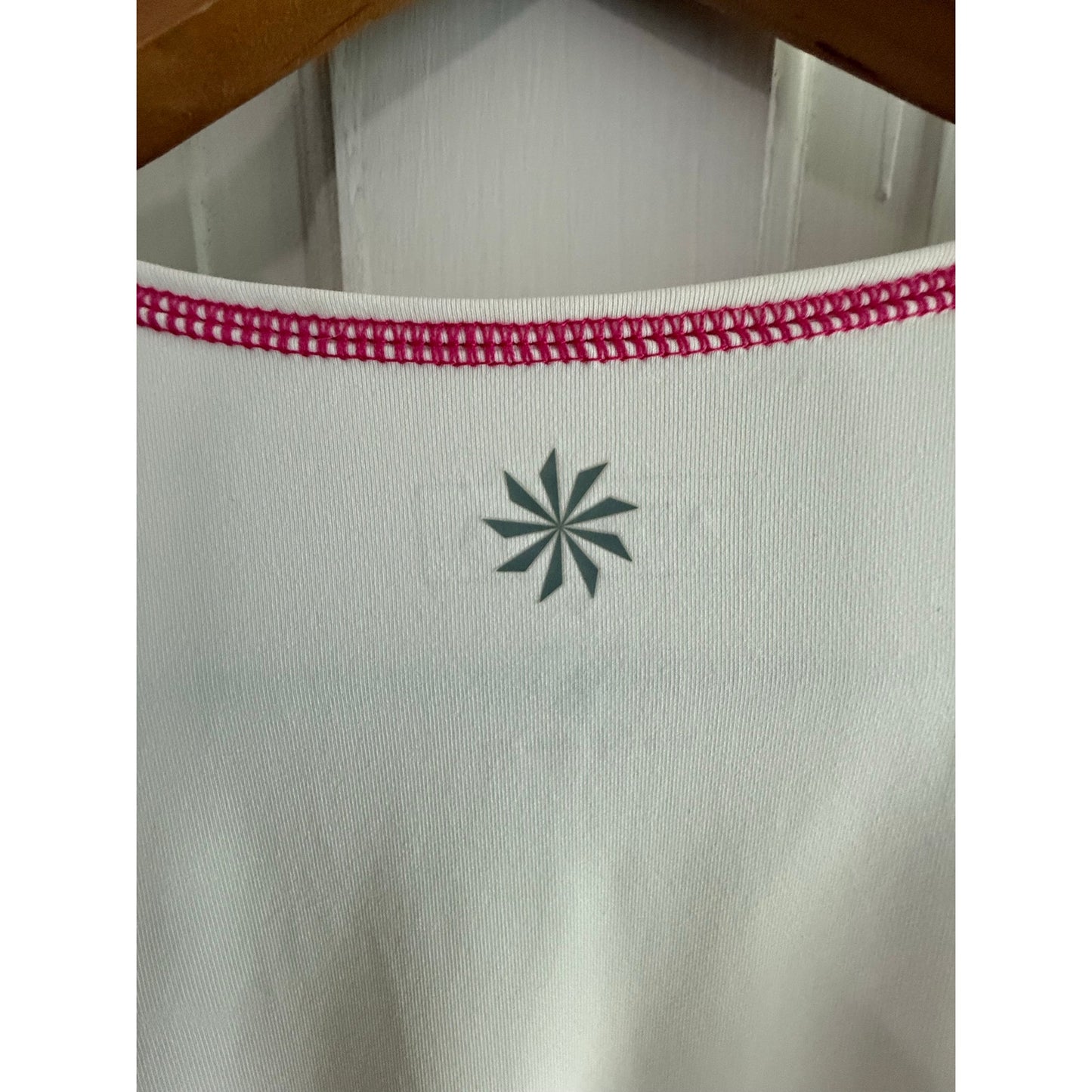 Athleta White Long Sleeve Top Pink Piping Size S EUC