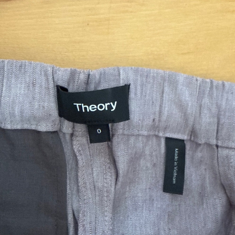 Theory Treeca Pull On Soft Crunch Linen Pants Sz 0 EUC Tailored Crop