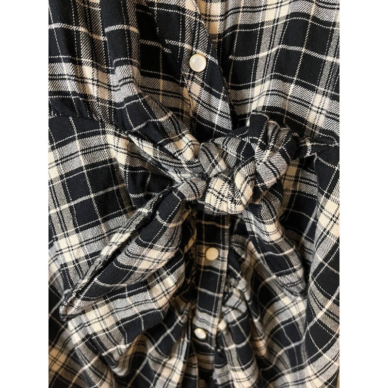 Veronica Beard Sierra Plaid Dress, Pearl Button Front with Ruched Tie - size 6