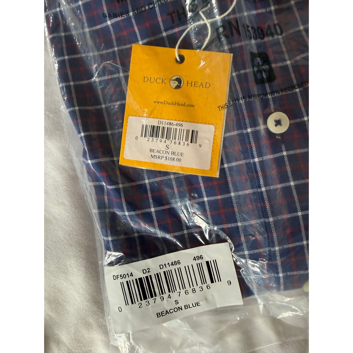 Duck Head Beacon Blue Plaid Flannel Shirt Men's Small NWT Long Sleeve
