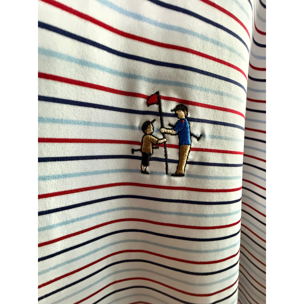 Greg Norman Play Dry Golf Polo Mens XL White Striped Father & Son Logo EUC