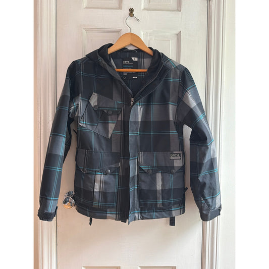Empyre Mens Large Plaid Hooded Jacket Black Teal Blue Outerwear Warm Skate L