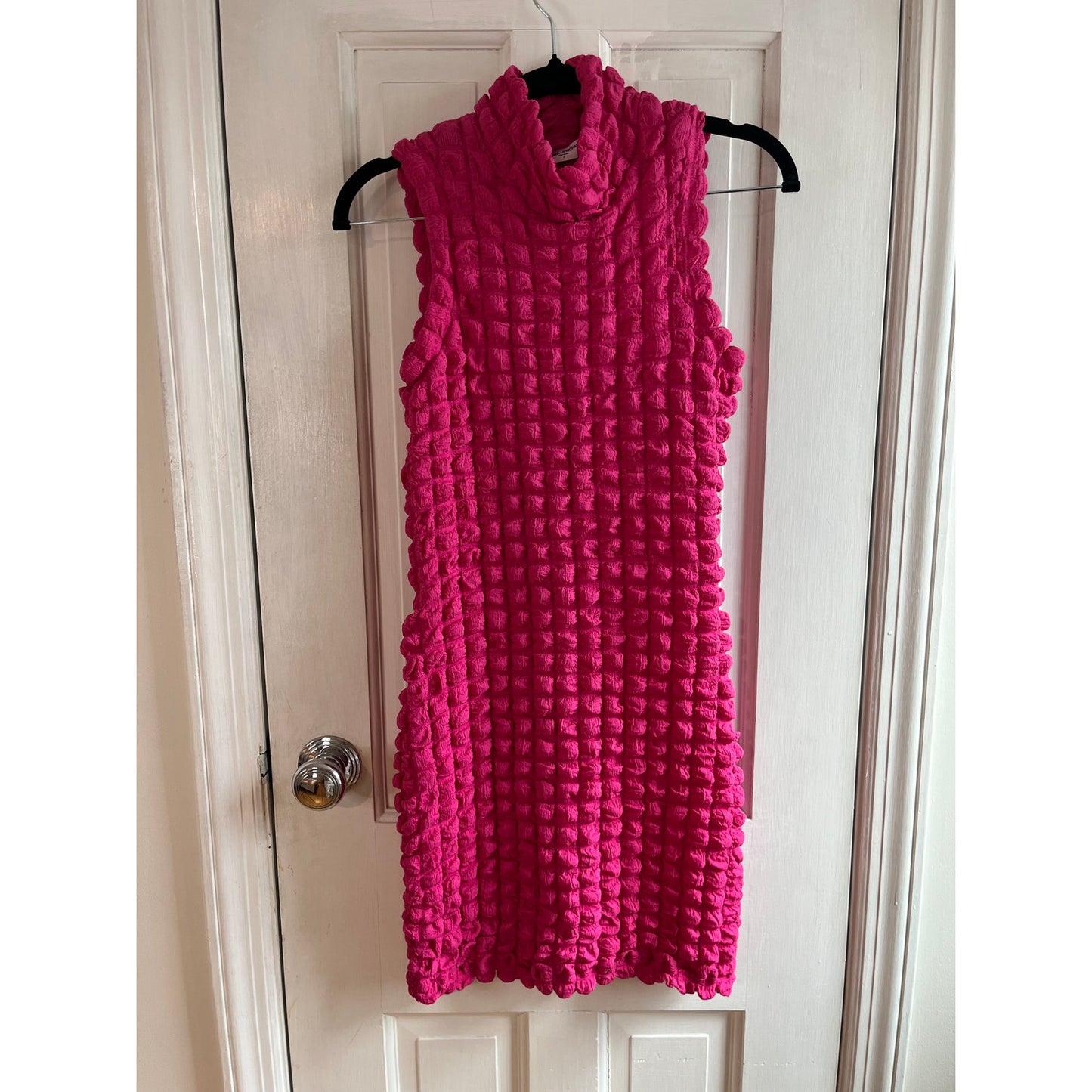 Amanda Uprichard Hot Pink Popcorn Texture Mock Neck Mini Dress S Barbiecore Y2K