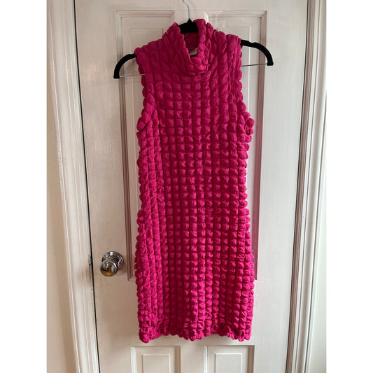 Amanda Uprichard Hot Pink Popcorn Texture Mock Neck Mini Dress S Barbiecore Y2K