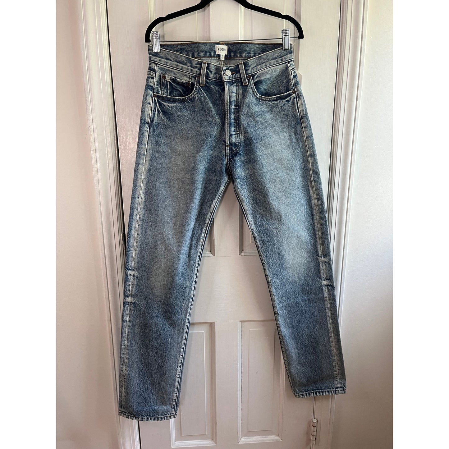 NWT RE/DONE Men's 1401 Straight Jeans - Mid Worn Light Blue 👖✨