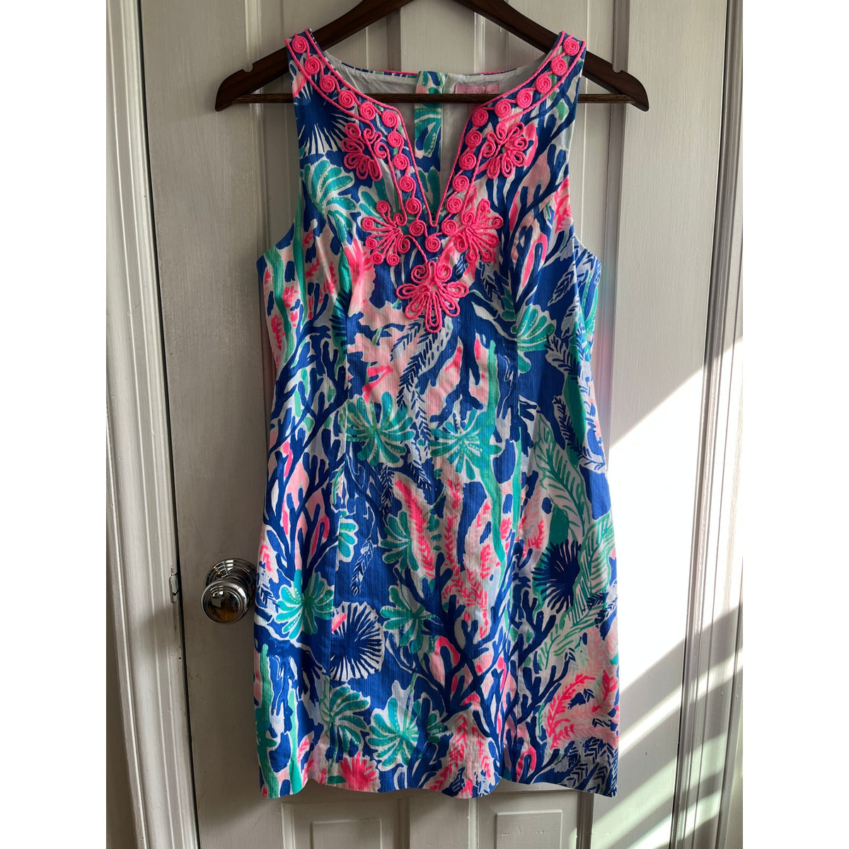 Lilly Pulitzer Gabby Shift Dress Sz 4 - Blue Pink Reef Coral - Palm Beach Preppy