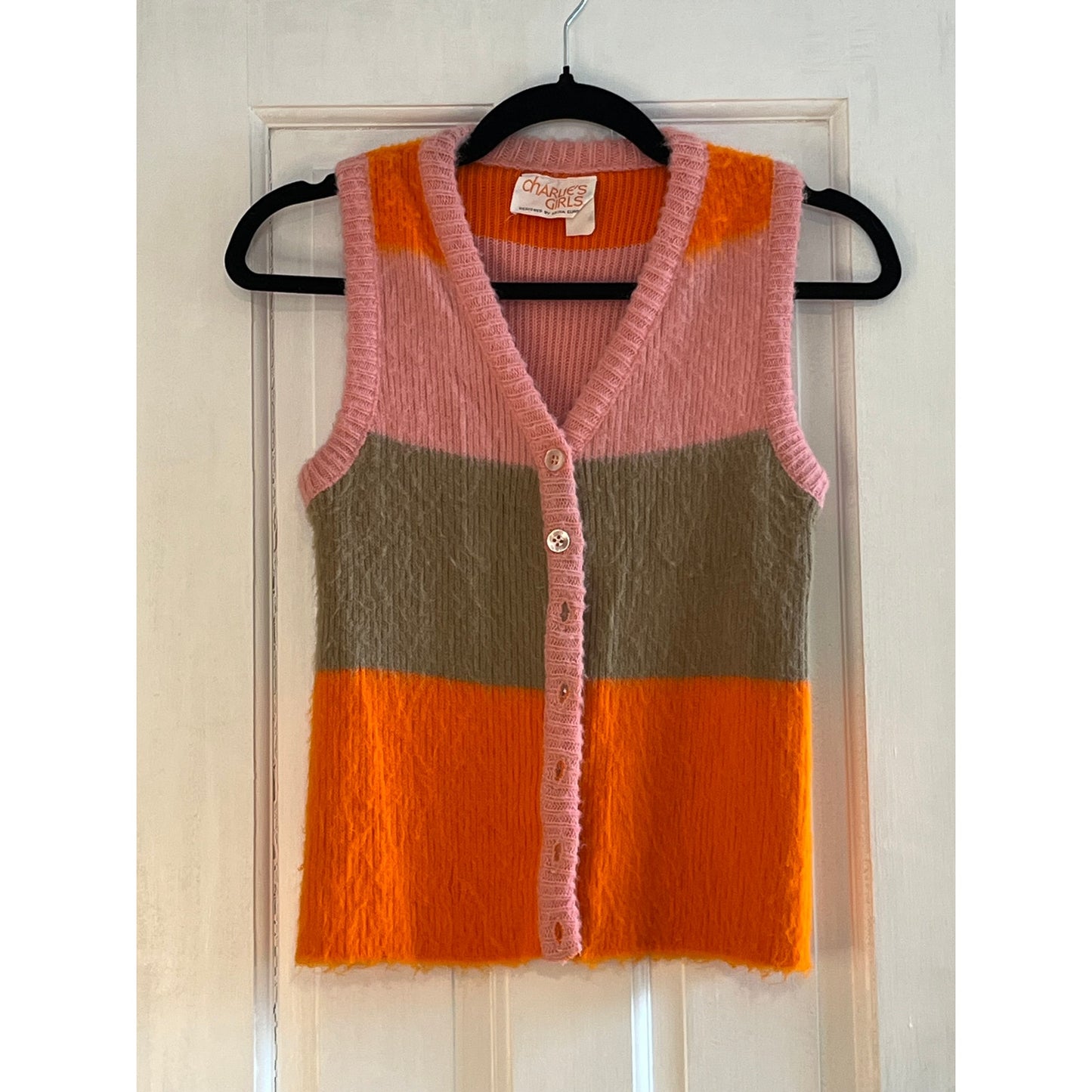 VTG 70s Charlie’s Girls Colorblock Sweater Vest | Mohair Style Retro - Size XS