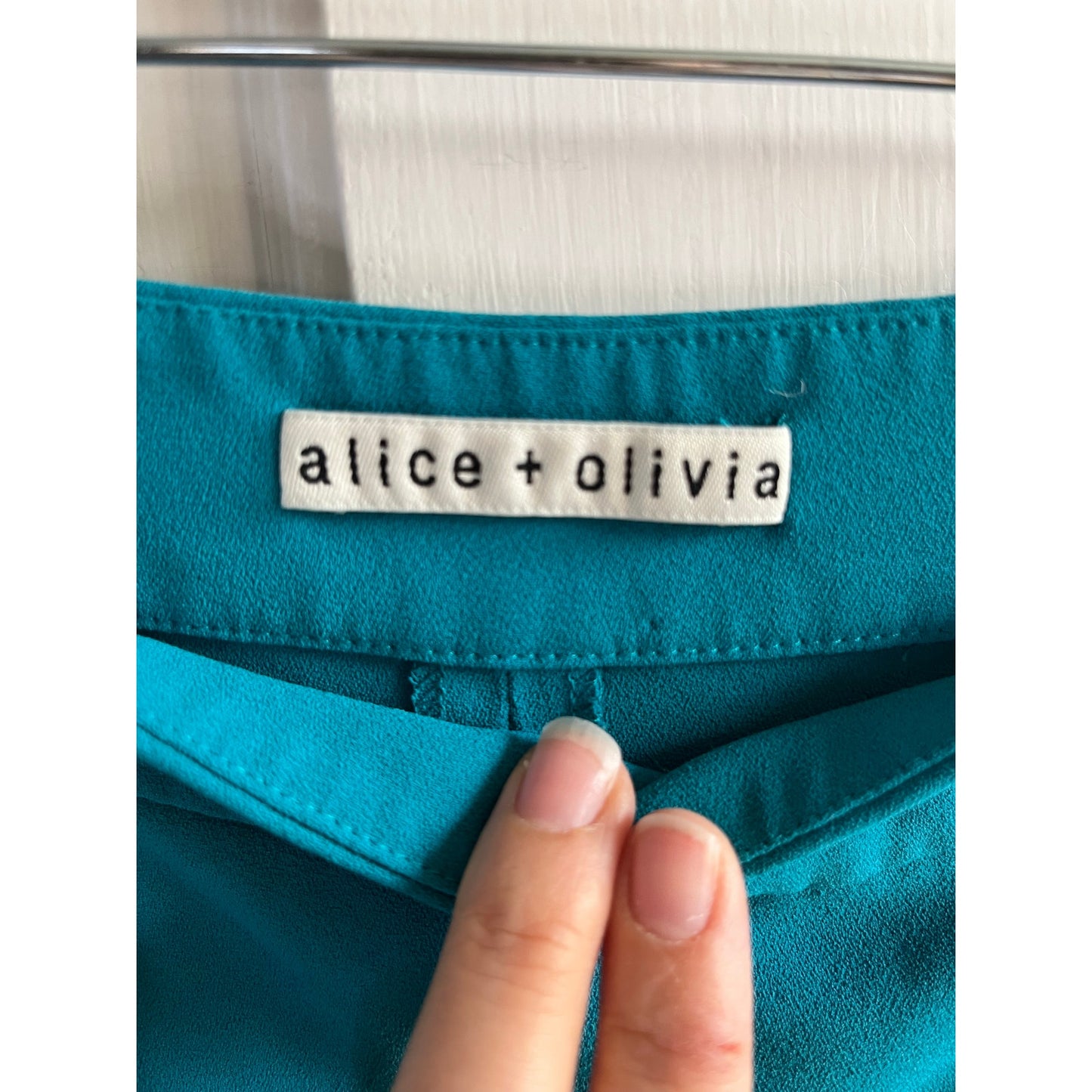 Alice + Olivia Jalisa High Rise Flared Pants Teal Green Size 2 Retro Wide Leg