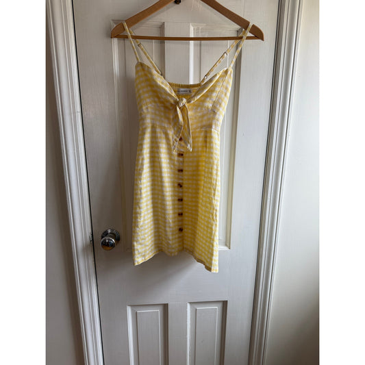 Faithfull The Brand Rodeo Mini Dress - Size 2 US / XS - Yellow Gingham 100% Linen