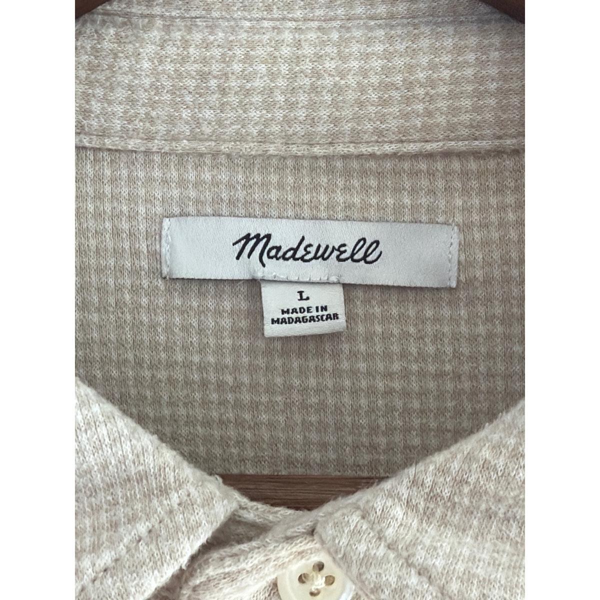 Madewell Waffle Knit Long Sleeve Button Up Shirt - Beige, Large