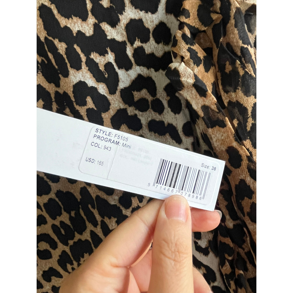 GANNI NWT Leopard Georgette Smock Mini Dress Mock Neck Oversized 38 US 6