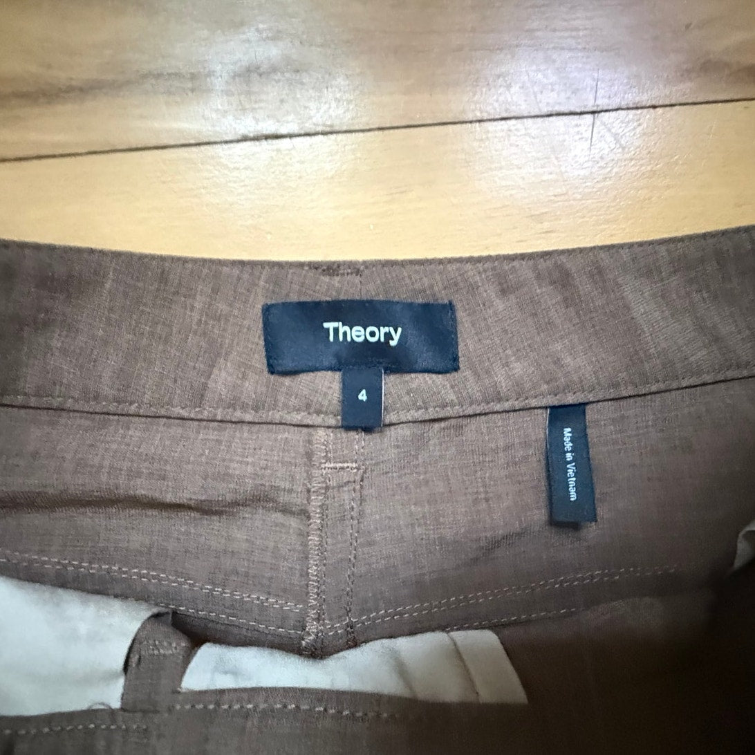 Theory Brown Cotton Blend Cargo Pants Size 4 EUC Wide Leg Utility Trousers