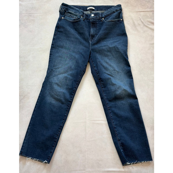 Good American Always Fits Good Classic Jeans 14-18 Dark Wash Cut Hem EUC