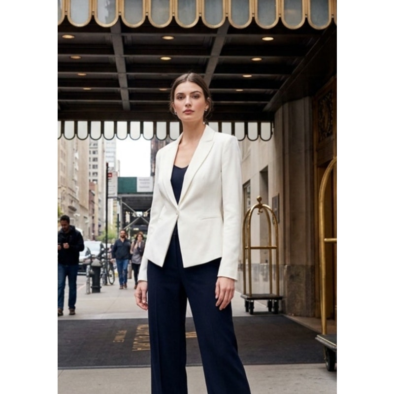 BlankNYC Women's XL Off White Shawl Collar Blazer Cropped Open Front Jacket EUC