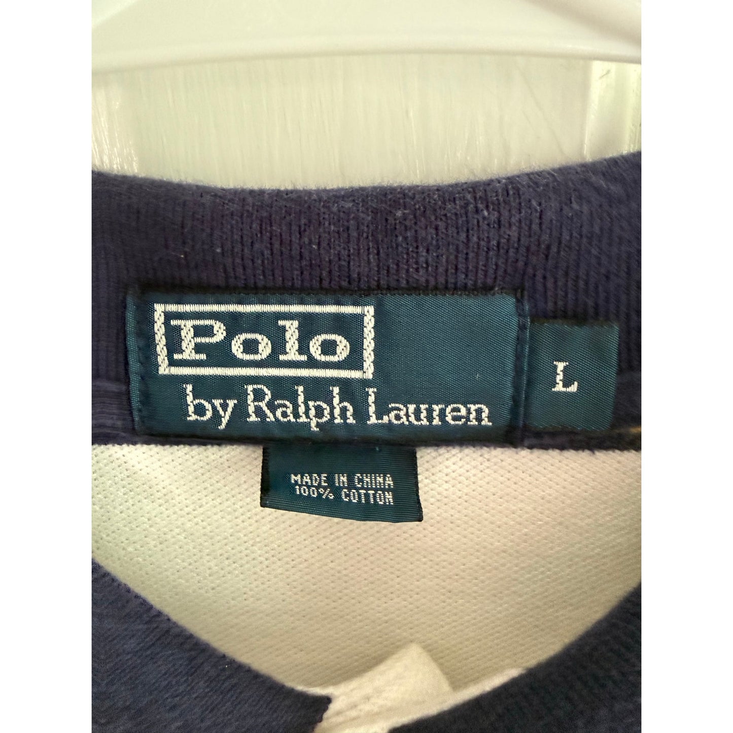 Vintage Y2K Polo Ralph Lauren Polo White w/ Navy Gold Strips