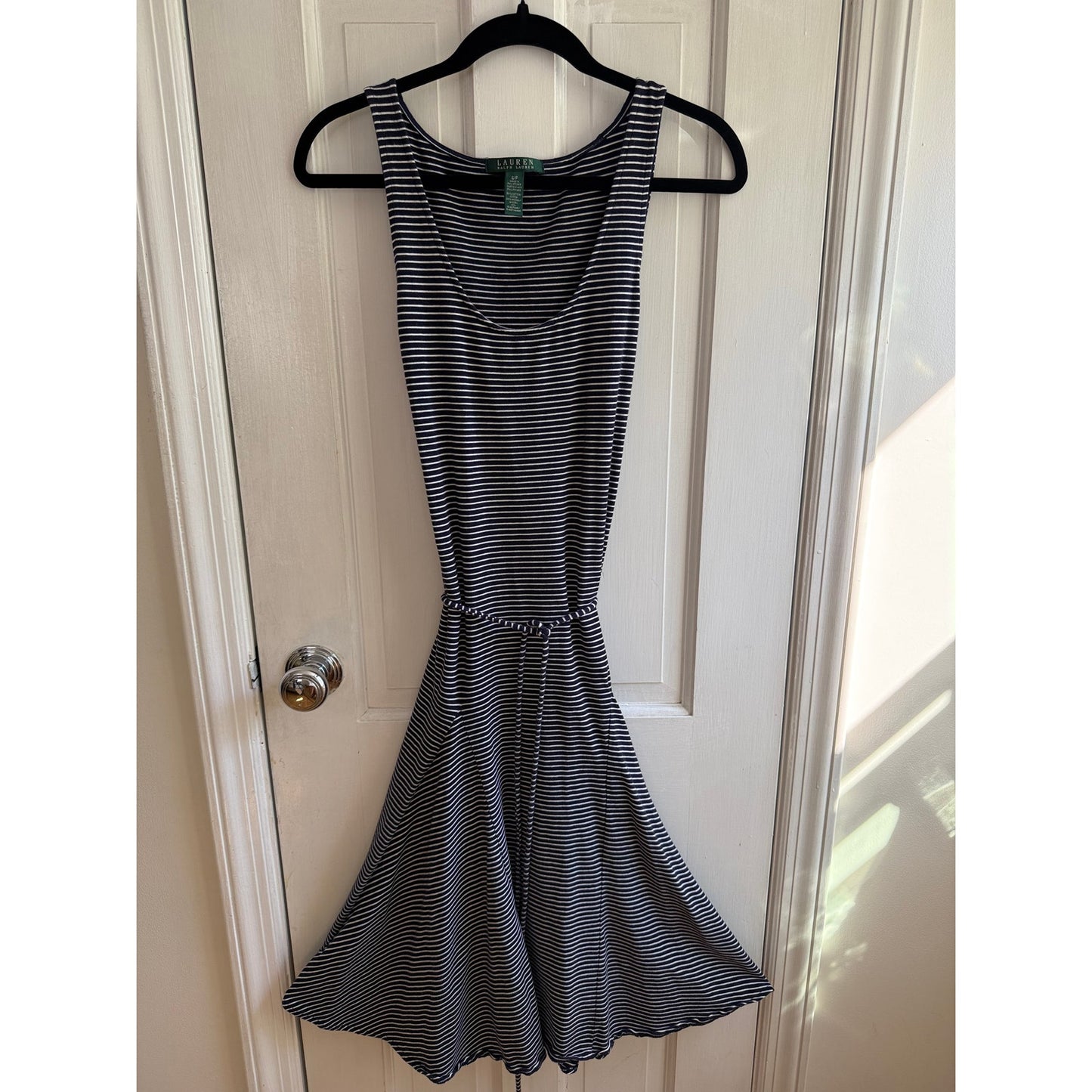 Lauren Ralph Lauren Navy Blue & White Striped Sleeveless Fit & Flare Dress S EUC