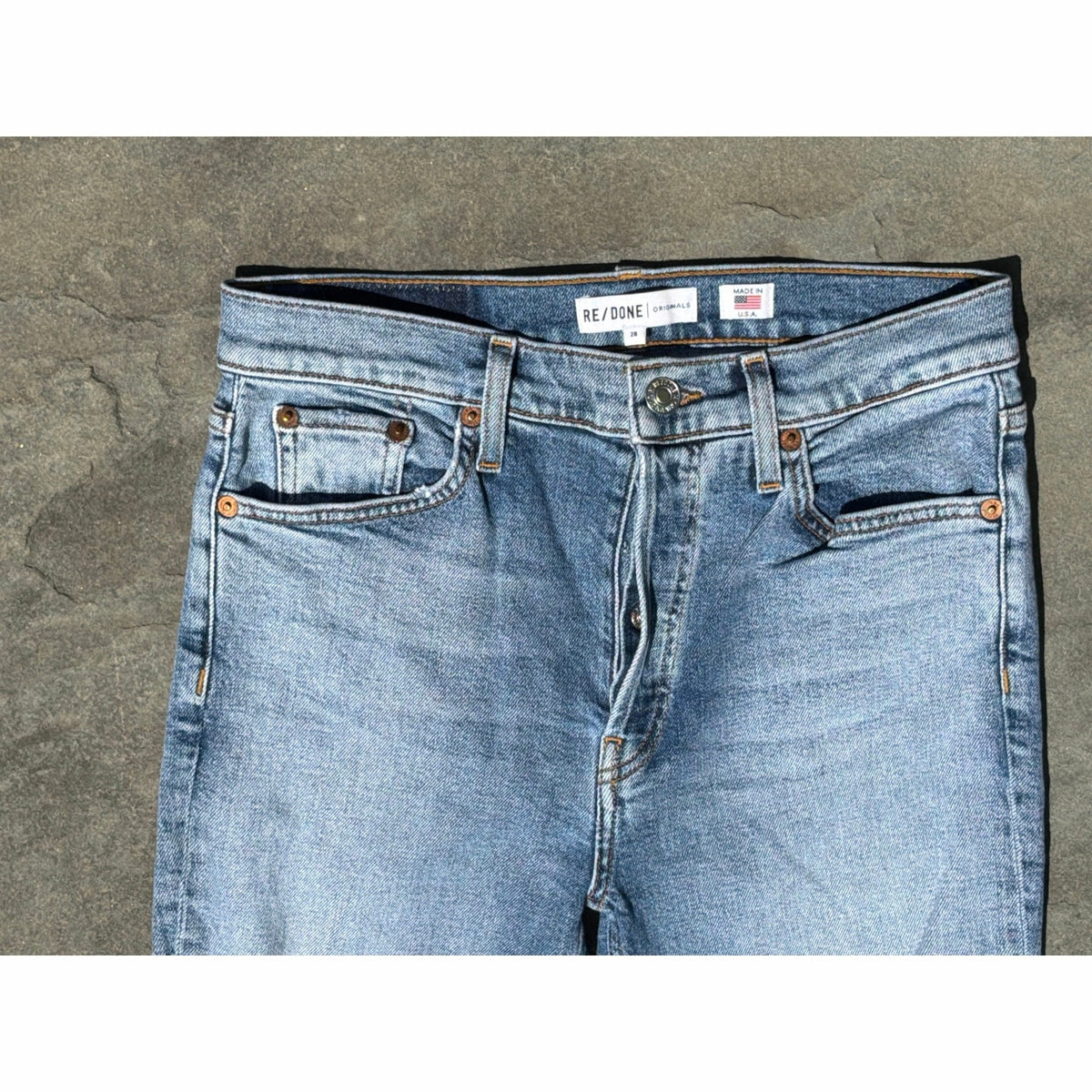 RE/DONE Originals High Rise Slim Fit Ripped Jeans Blue 28