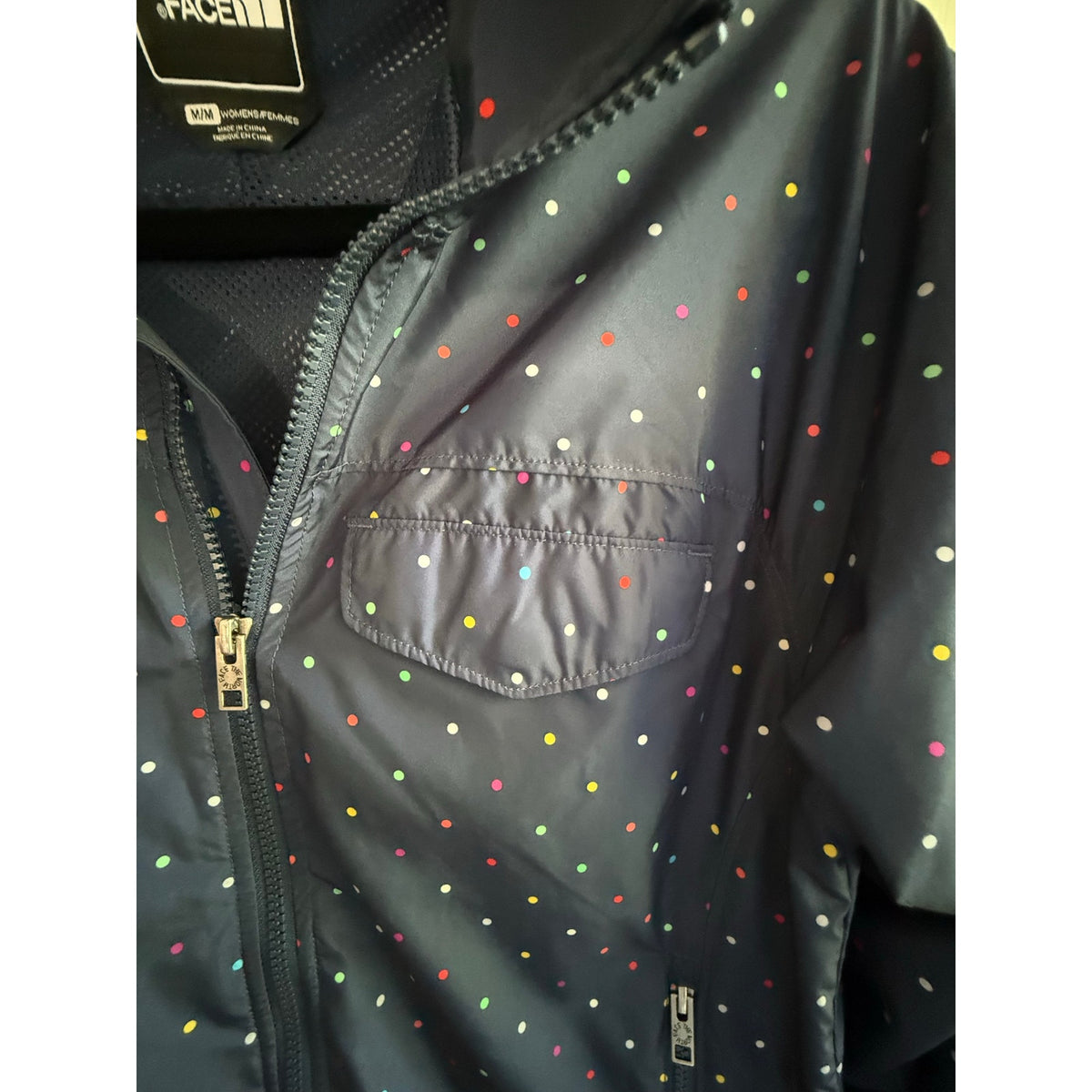 The North Face Navy Blue Multicolor Polka Dot Windbreaker Jacket Women's Medium