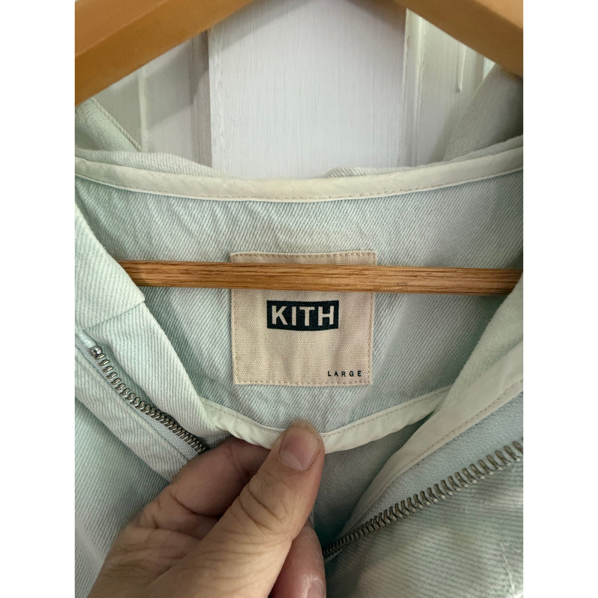 Kith Denim Hooded Anorak Jacket Mint Light Wash Size Large EUC Fishtail Parka