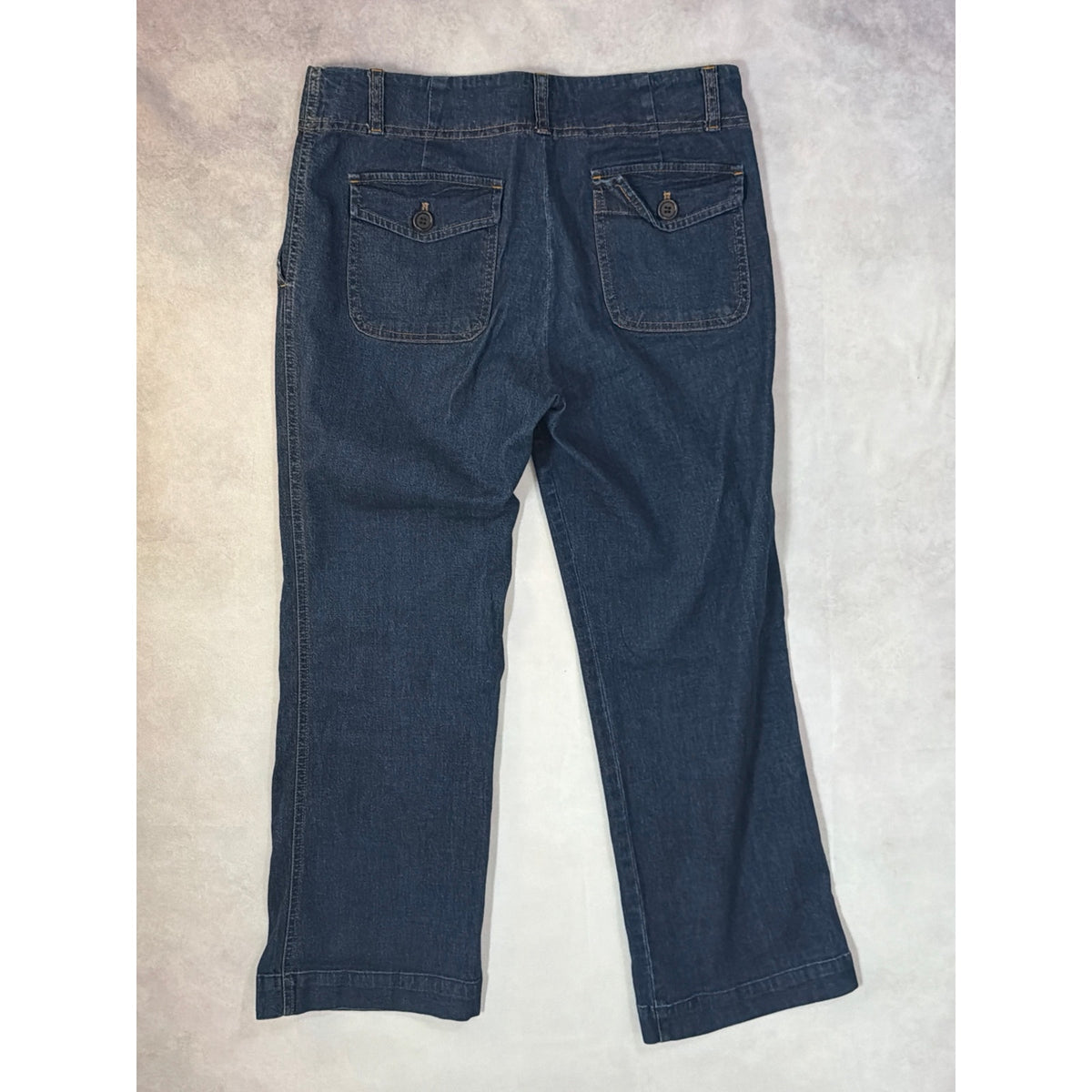 Theory Pants Womens 4 Blue Denim Wide Leg Trouser Low Rise Flap Pocket Crop EUC