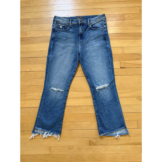 MOTHER The Insider Crop Step Fray Jeans Size 32 | Reckless On A Shiny White Vespa