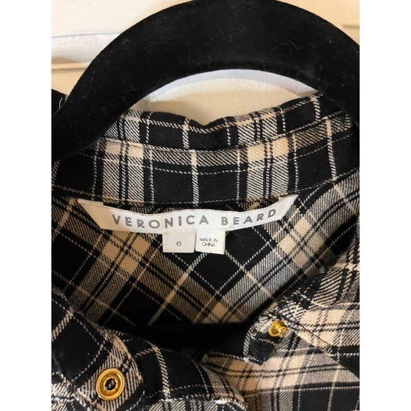 Veronica Beard Sierra Plaid Dress, Pearl Button Front with Ruched Tie - size 6