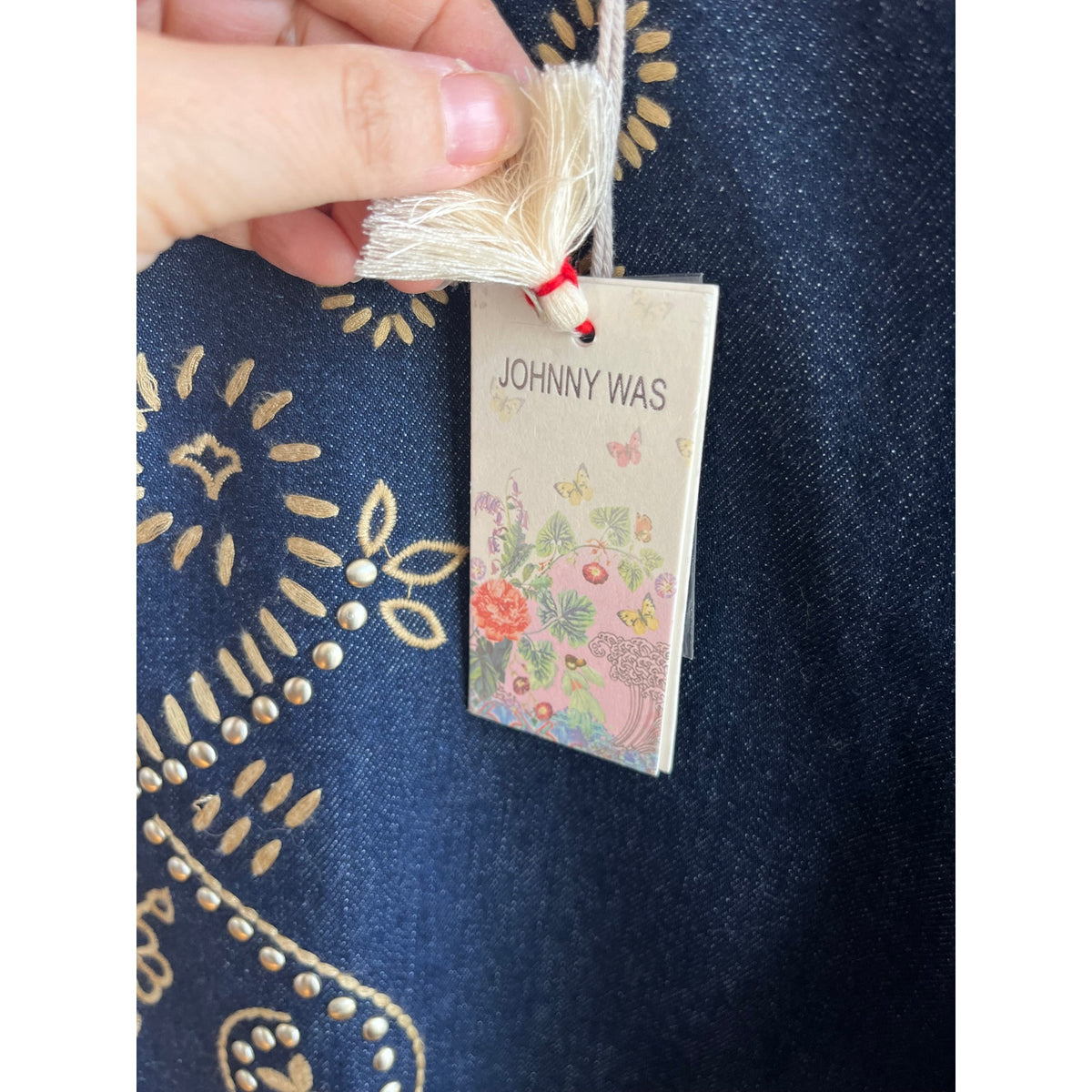 NWT Johnny Was Embroidered Pants Size 25 Boho Floral Artisan Straight Leg Cotton