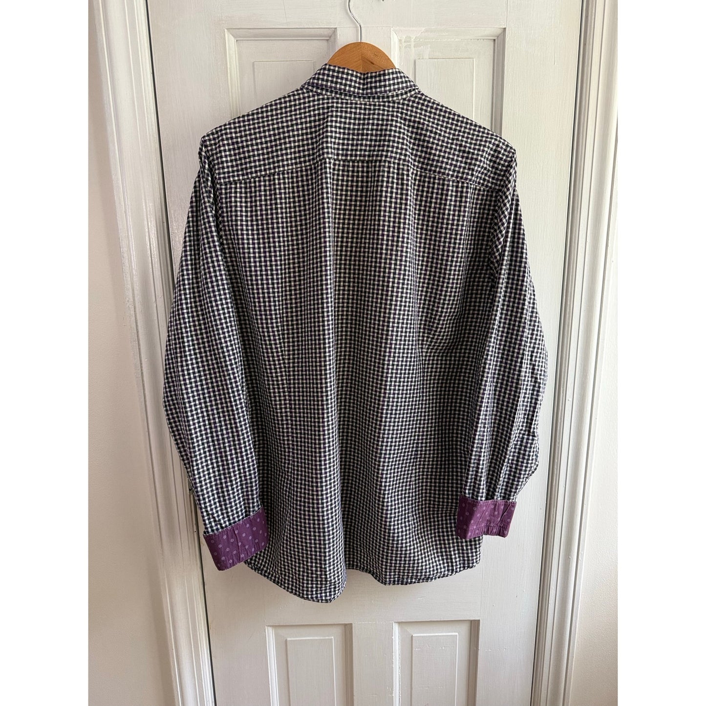 Ted Baker Size 5 Gingham Purple Long Sleeve Button Down