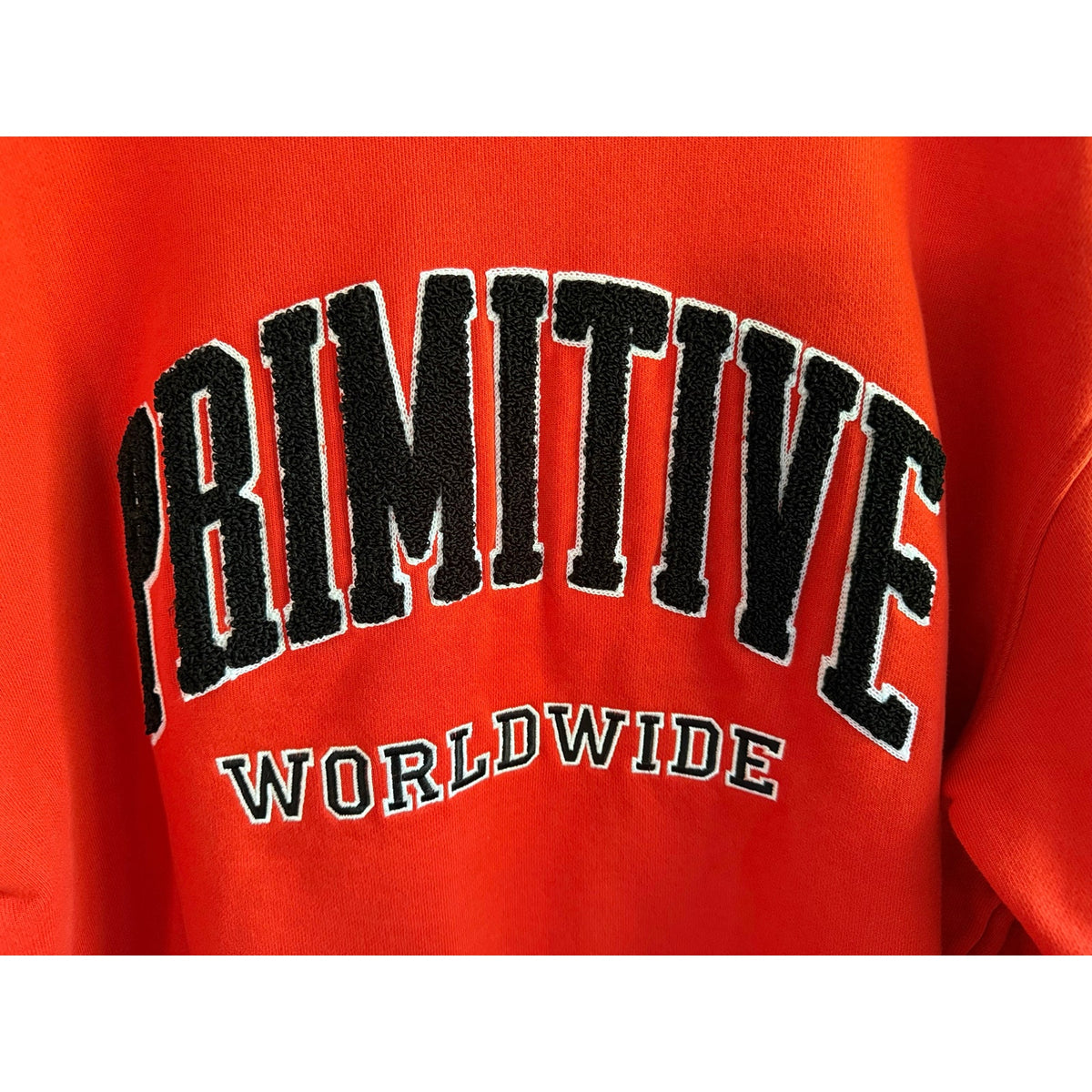 Primitive Worldwide Orange Sweatshirt Crewneck Mens Large L Collegiate Arch EUC
